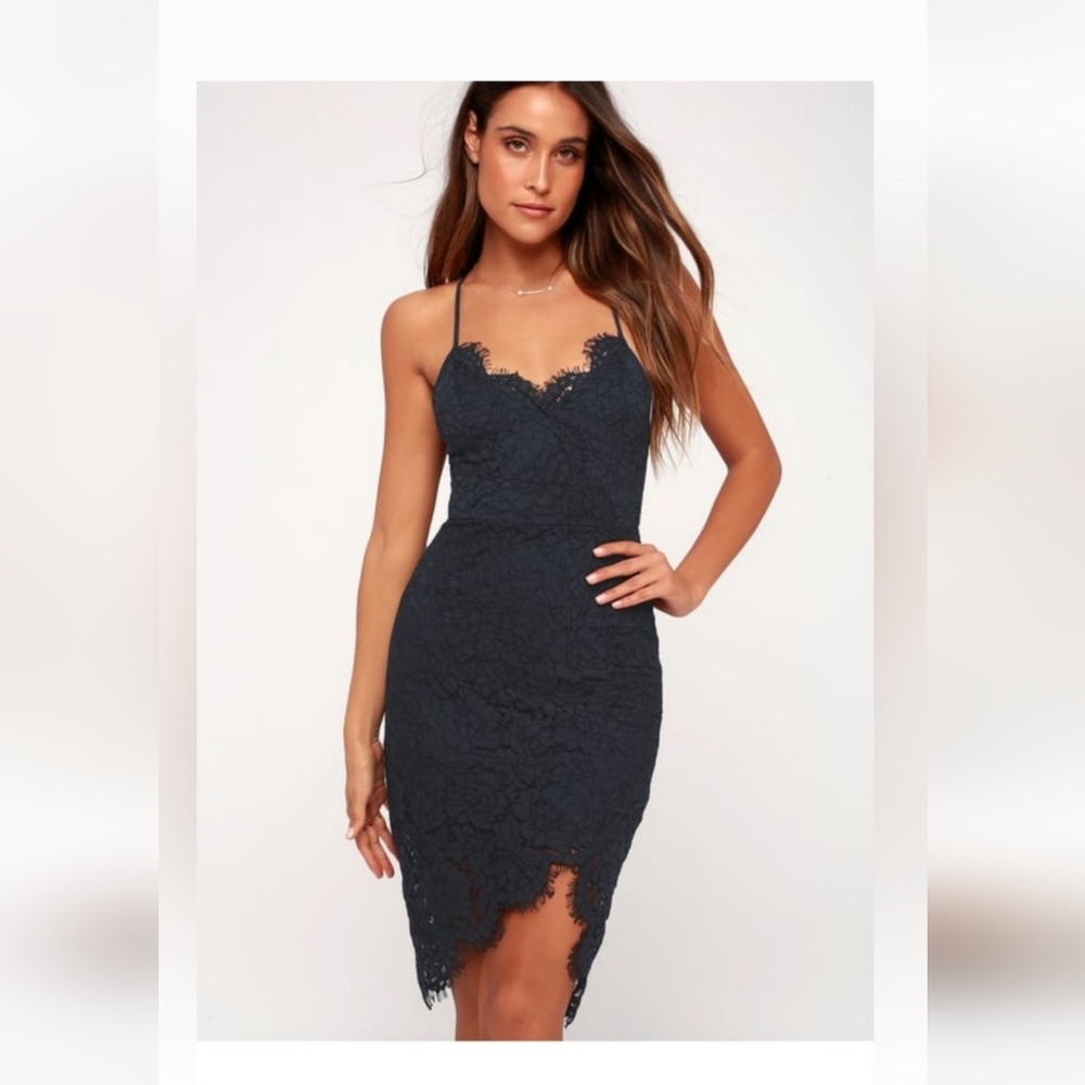 Lulus Flirting with Desire Navy Blue Lace Dress